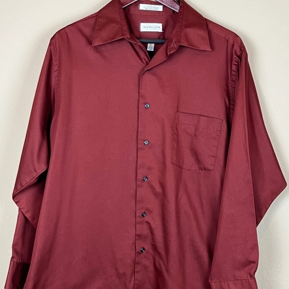 Van Heusen Long Sleeve Rust Lux Sateen Wrinkle Free Dress Shirt; Size L; EUC - Picture 1 of 7